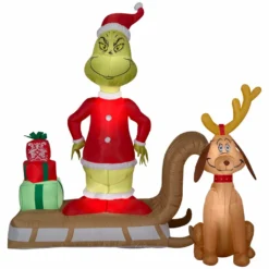 Gemmy Airblown Grinch and Max on Sled Christmas Inflatable Decor, G-111796