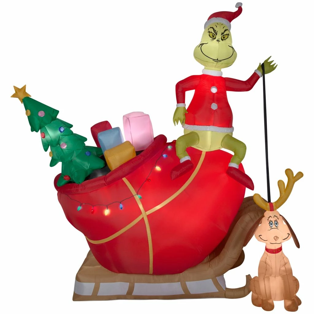 Gemmy Airblown Grinch and Max in Sleigh Colossal Christmas Inflatable Decor, G-19836 3 Gemmy Airblown Grinch and Max in Sleigh Colossal Christmas Inflatable Decor, G-19836