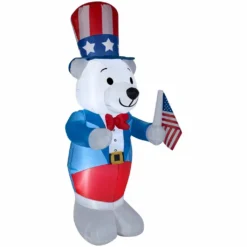 Gemmy Airblown Inflatable Fourth of July White Bear, 6 ft., G-49624