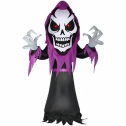 Gemmy Airblown Inflatable Skeleton Reaper Decoration with Red LED Eyes, Self-Inflates, Lights Up, G-221979