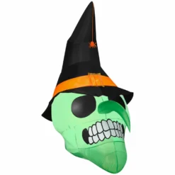 Gemmy Air-Blown Green Witch Skull Inflatable, Self-Inflates, G-54947