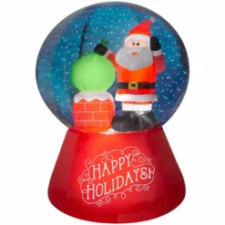 Gemmy Airblown Inflatable Snow Globe Santa on Rooftop Scene