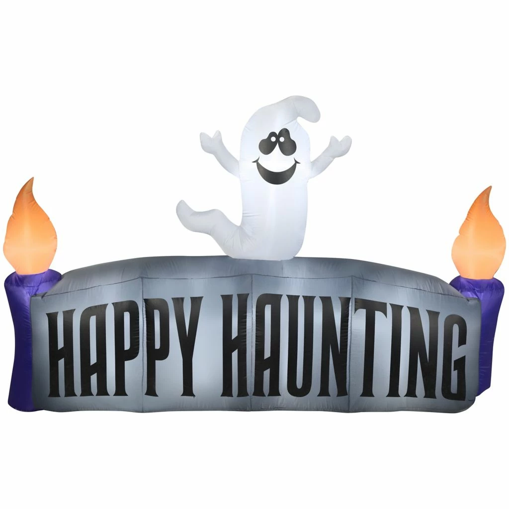 Gemmy Airblown-Ghost with Happy Haunting Sign-LG Scene 3 Gemmy Airblown-Ghost with Happy Haunting Sign-LG Scene