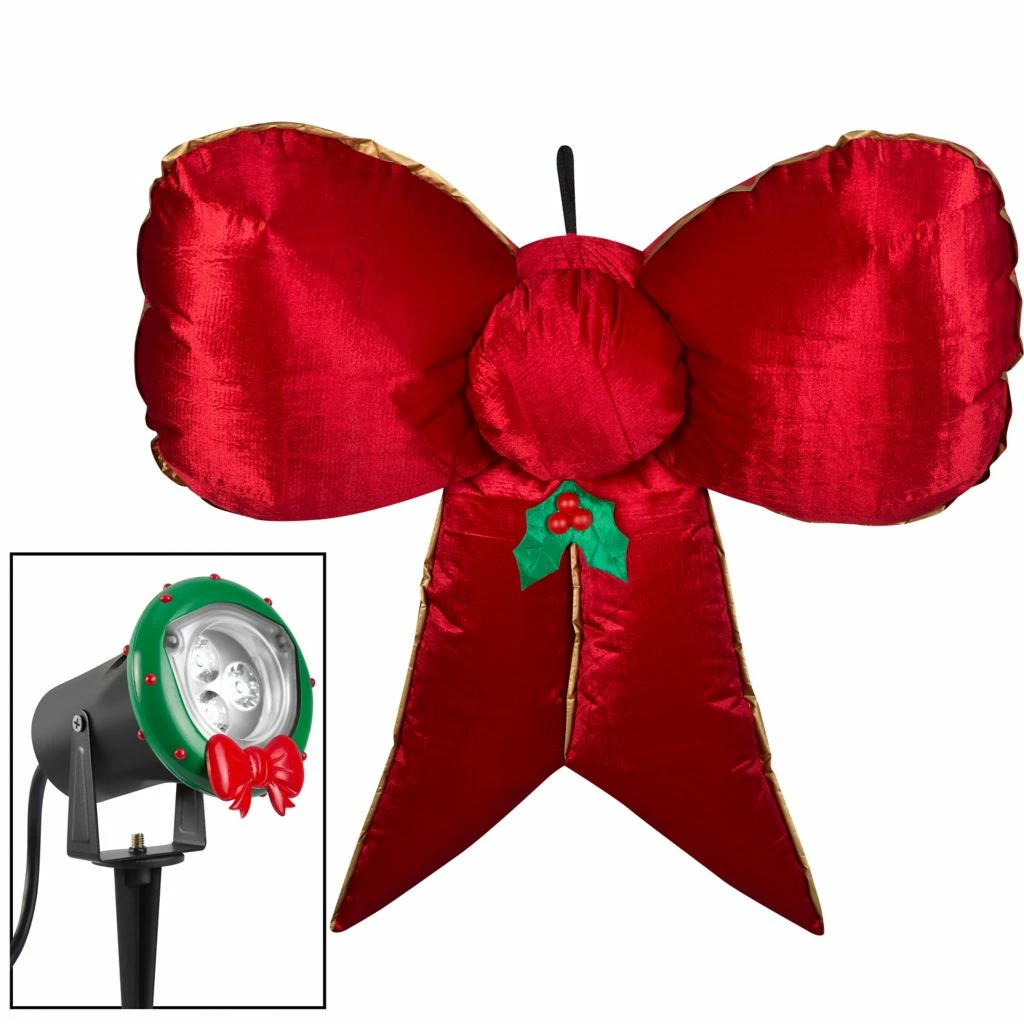 Gemmy Airblown Mixed Media Hanging Velvet Bow, Red/Gold with External Spotlight 3 Gemmy Airblown Mixed Media Hanging Velvet Bow, Red/Gold with External Spotlight