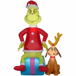 Gemmy Airblown Inflatable Grinch with Max Scene, From the Mind of Dr. Seuss