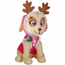 Gemmy Airblown Inflatable Skye in Pink Snow Outfit with Antlers, Nick