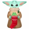 New! Gemmy Airblown Inflatable Grogu with Frog in Stocking, G-116019 -Gemmy Sale Store 1935130