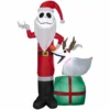 New! Gemmy Airblown Inflatable Jack Skellington as Santa and Zero Wearing Antlers, G-117716