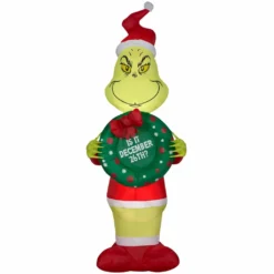 New! Gemmy Airblown Inflatable Grinch with Wreath, G-119314